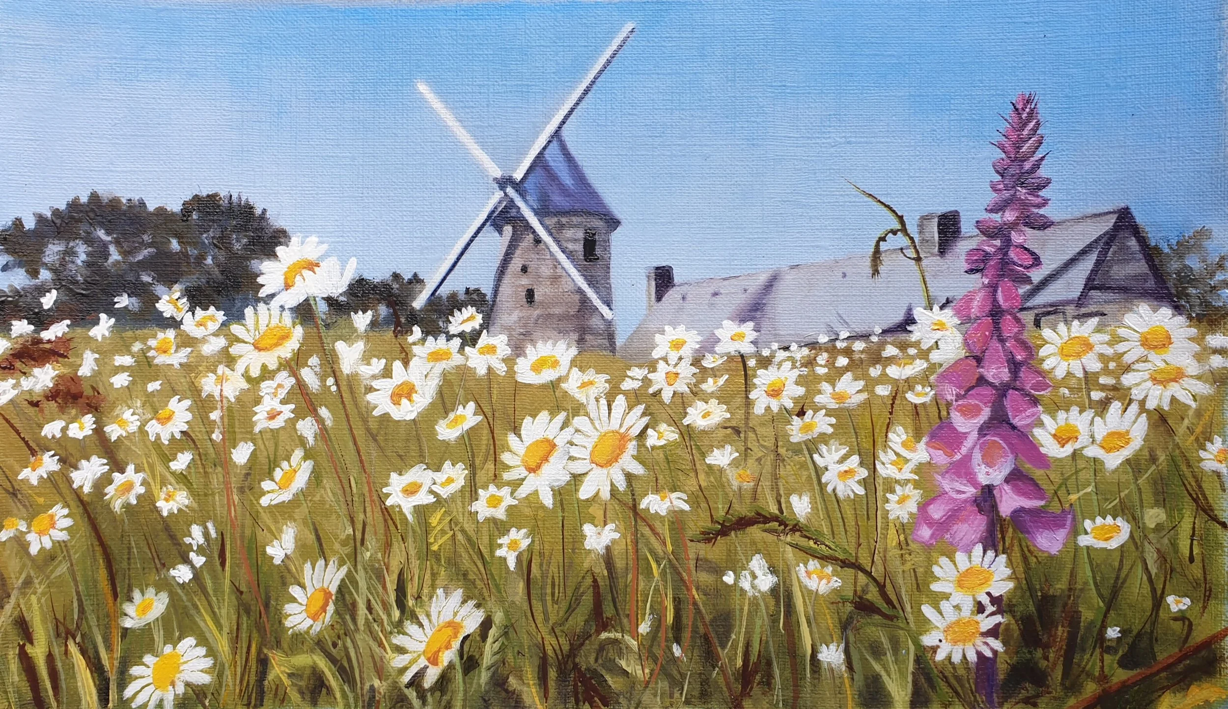 'Moulin a Vent du Cotentin', 
framed size 26 x 35 cm, oil on paper.