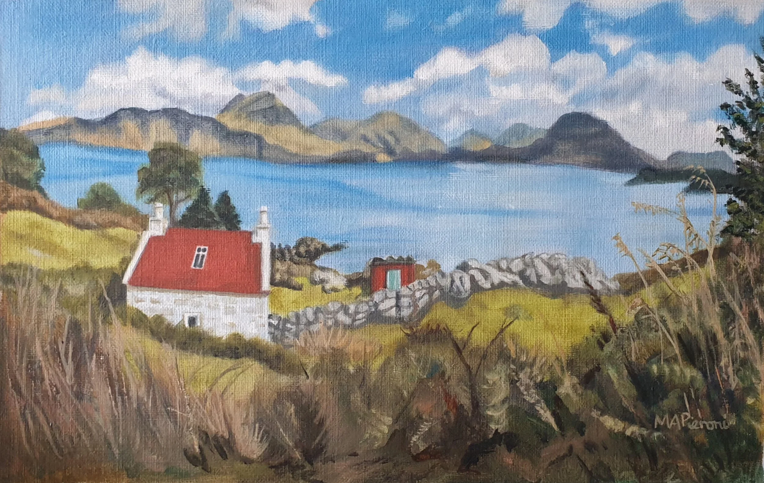 'Red-Roof Cottage, Strathcarron', 
framed, oil on paper. SOLD