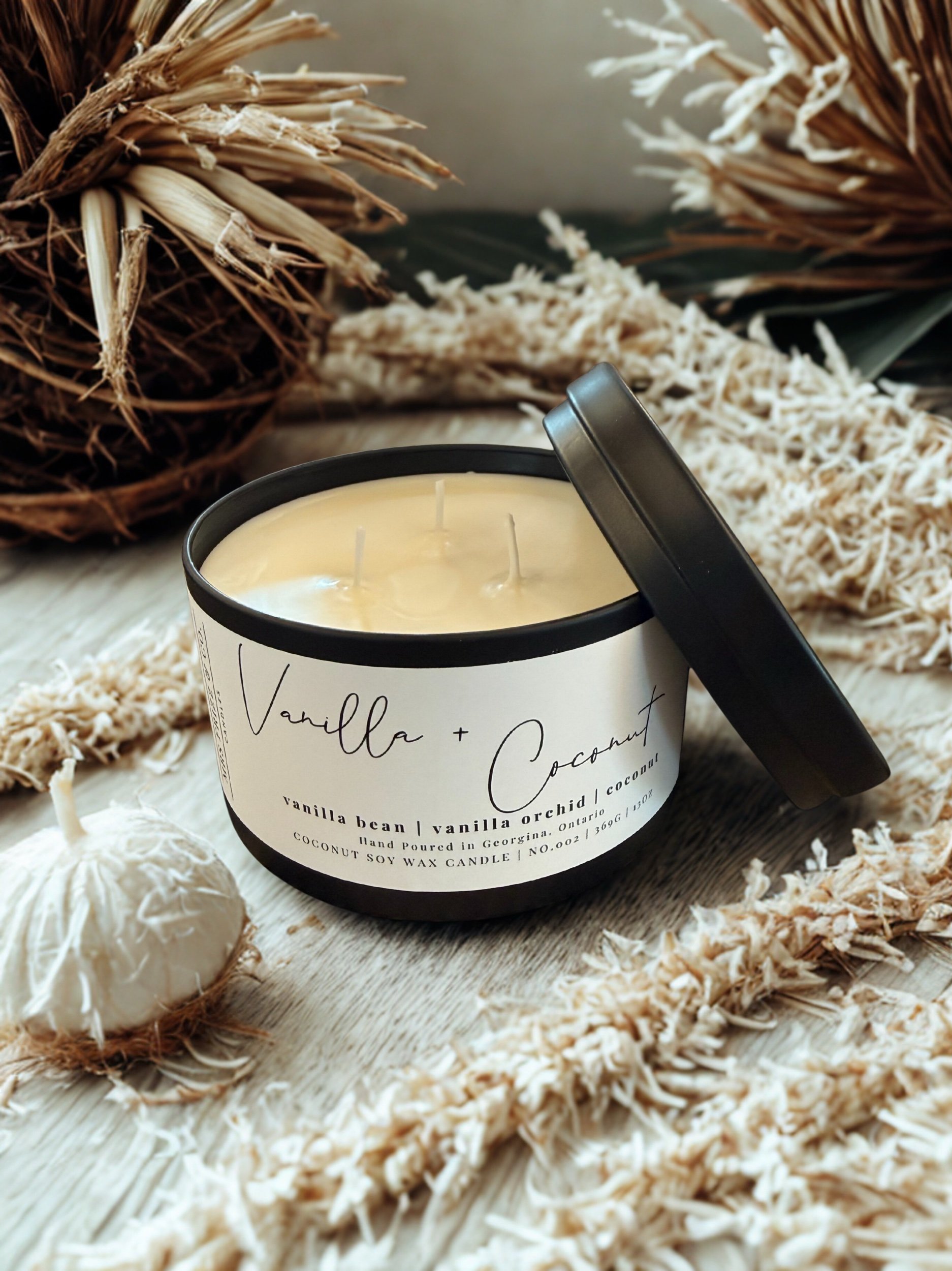Vanilla + Coconut 13oz Three Wick Candle