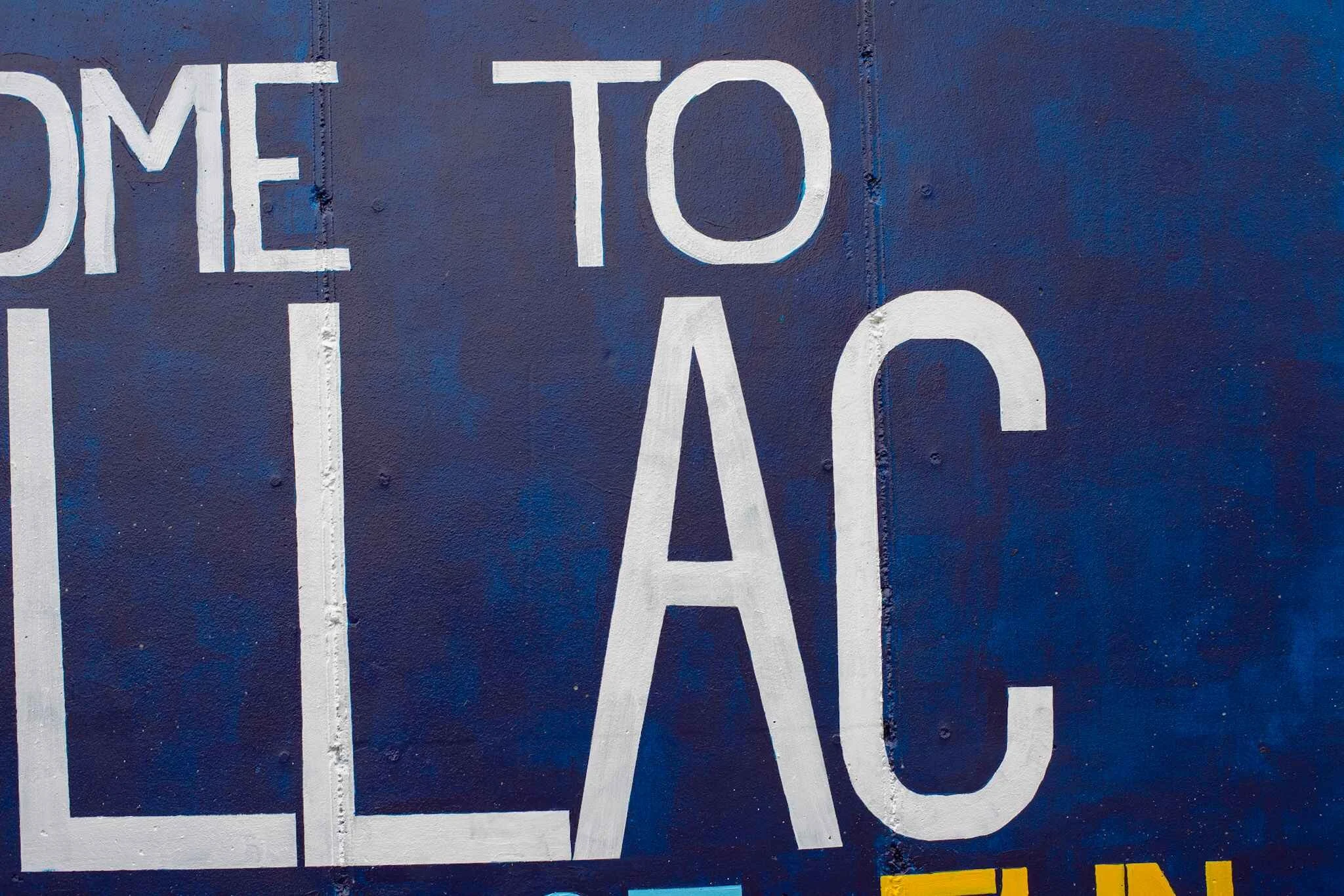 Cadillac, Michigan, welcome sign mural closeup.