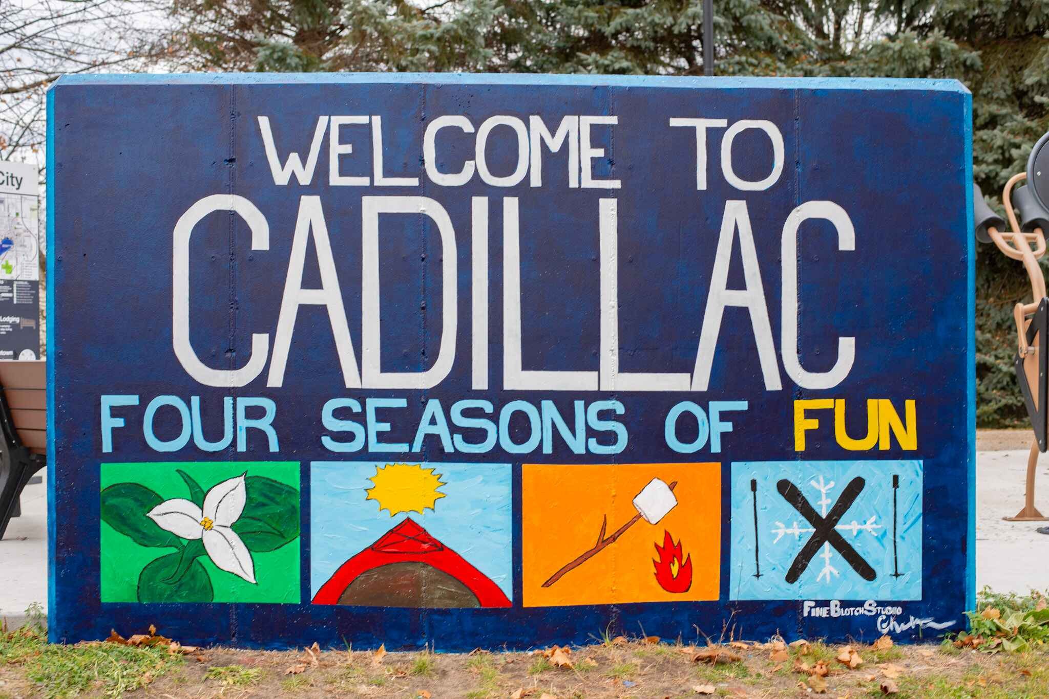 Cadillac, Michigan, welcome sign mural.