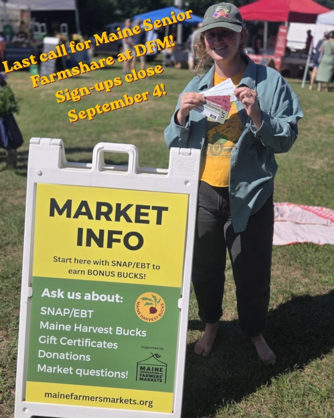 We have a handful of shares left at the Damariscotta Farmers Market for Maine Senior Farmshare! While you have the whole season to spend your vouchers, the last day you can sign up with us is September 4th! 
All you have to do is come to our Info Boo