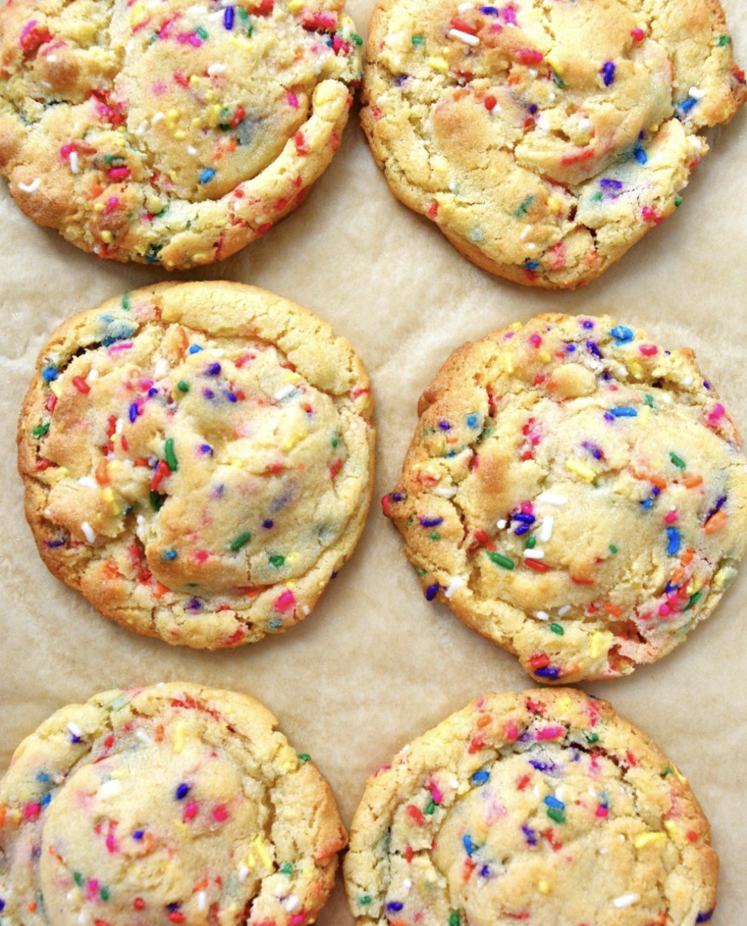 Sprinkle Pudding Cookie. 6 cookies that are filled with colorful sprinkles.