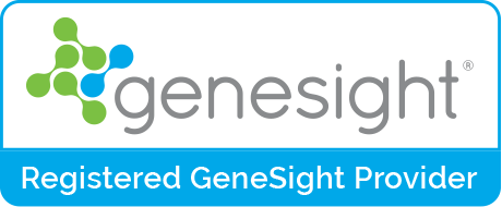 Genesight logo with text 'Registered GeneSight Provider' in blue background.