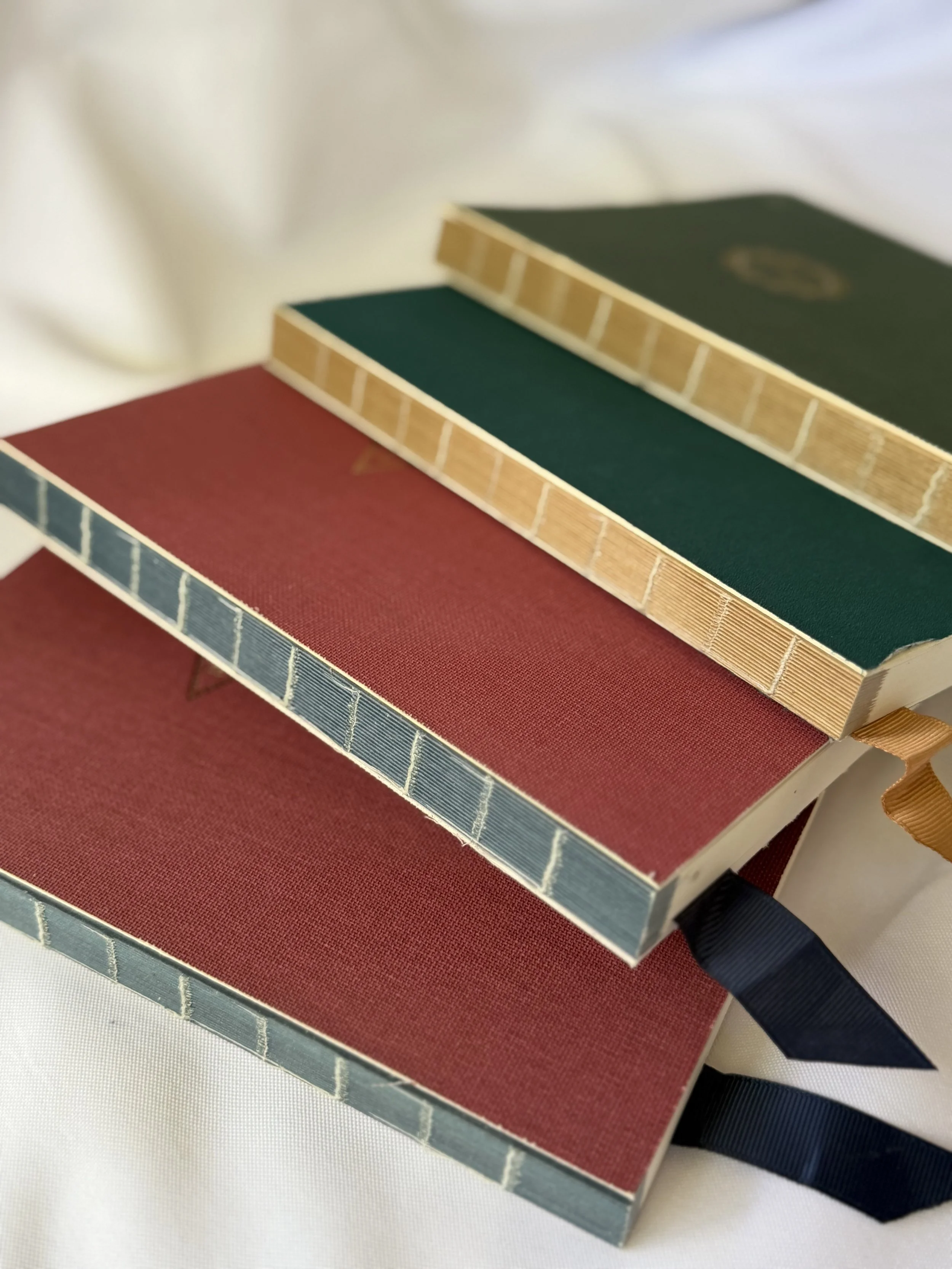 Exposed binding notebook with fabric cover