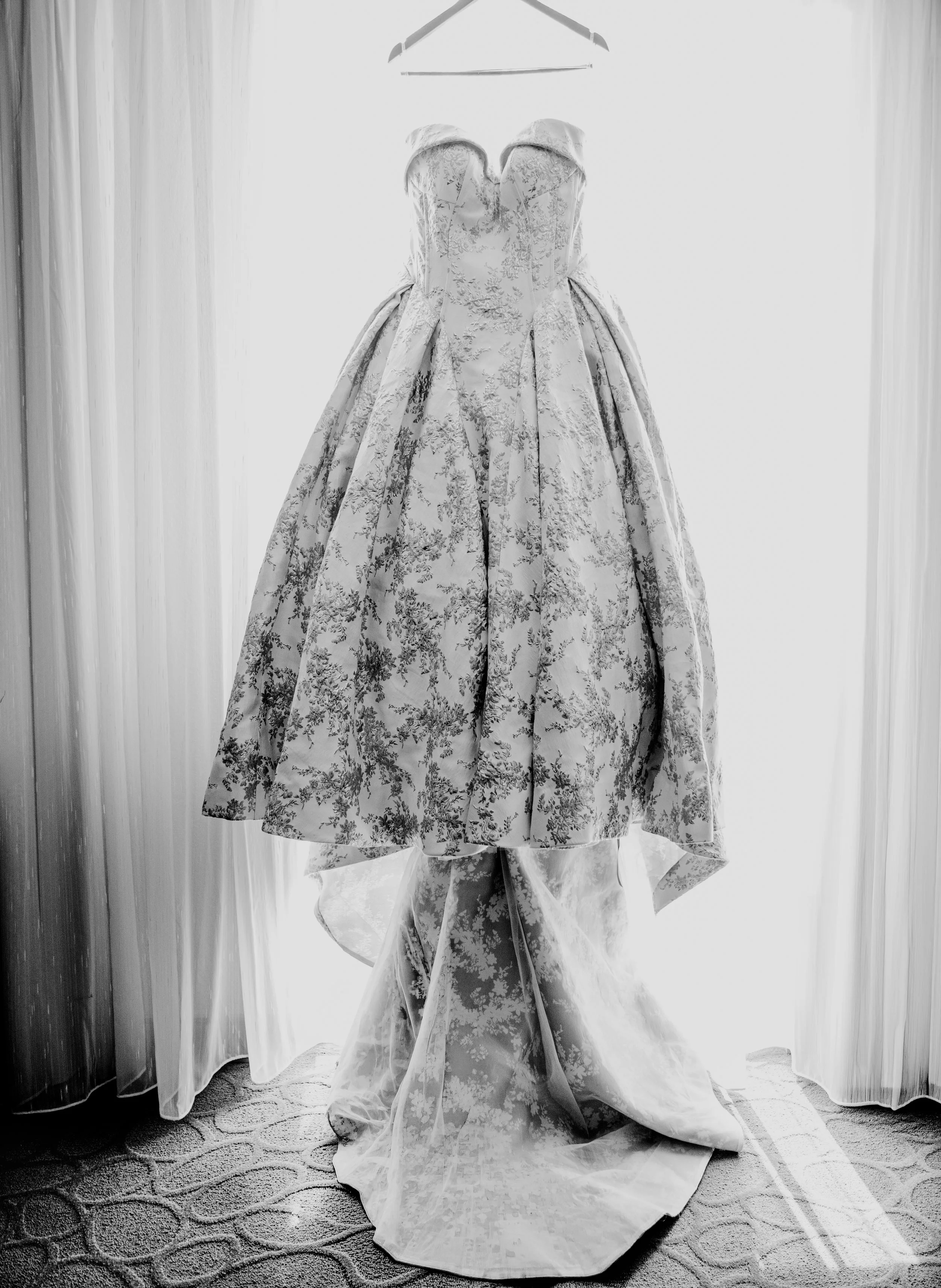 Black and white image of wedding dress— Minneapolis wedding photography by Madeline H Nelson