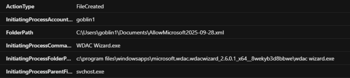 Screenshot of a computer process log showing details about account initiation, folder path, and executable files related to Windows administration tasks.