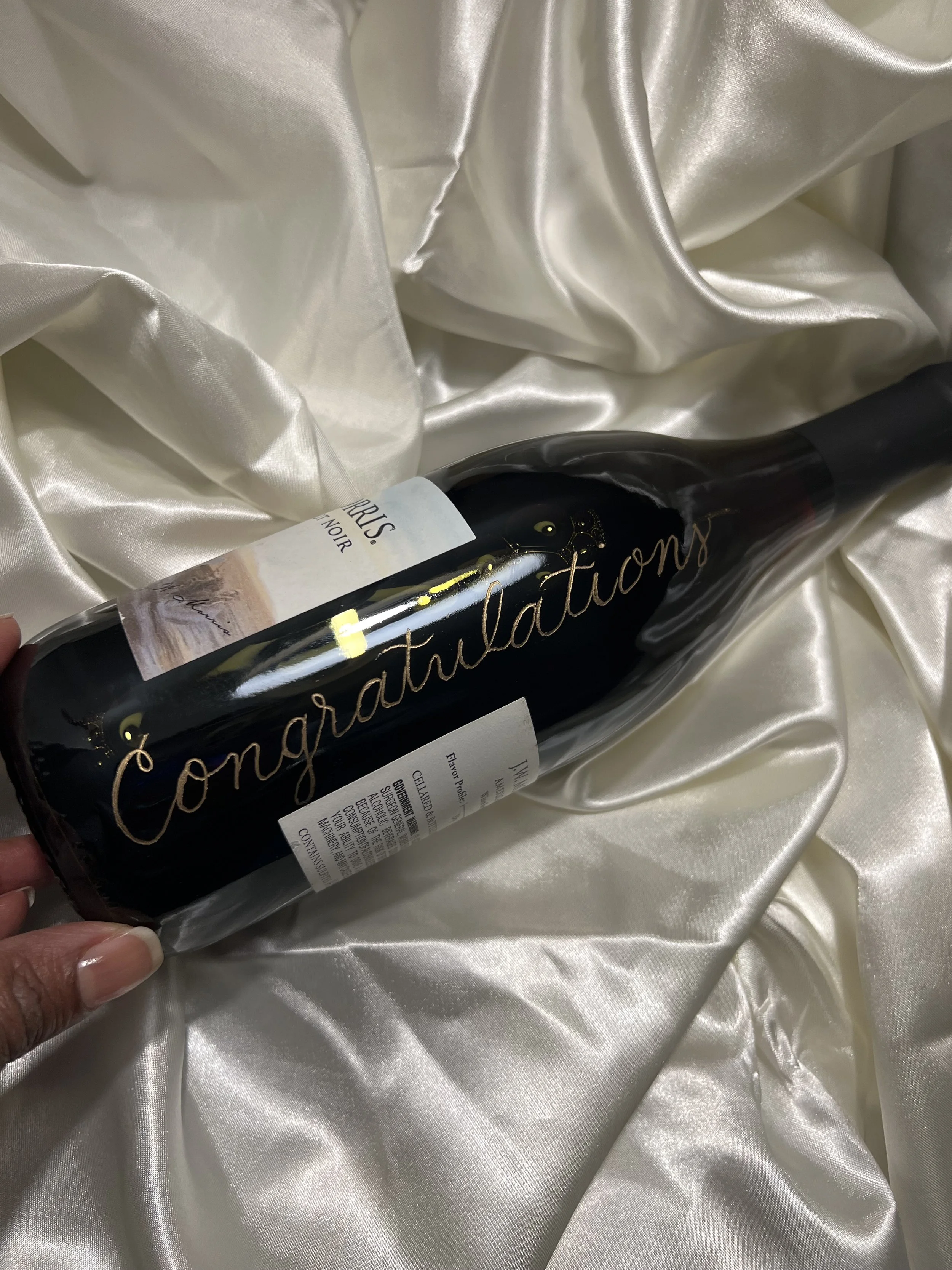 engraved wine bottle, congratulations