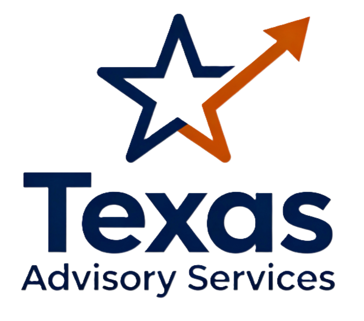 Logo for Texas Advisory Services with a star and arrow graphic.