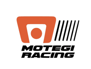 Motegi Racing logo with a stylized orange and white emblem, black bars, and bold black text.