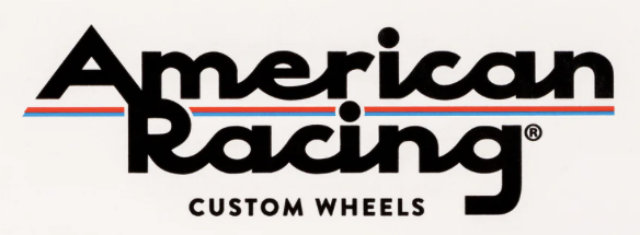 Logo for American Racing Custom Wheels featuring the brand name in bold black letters with colorful lines underneath.