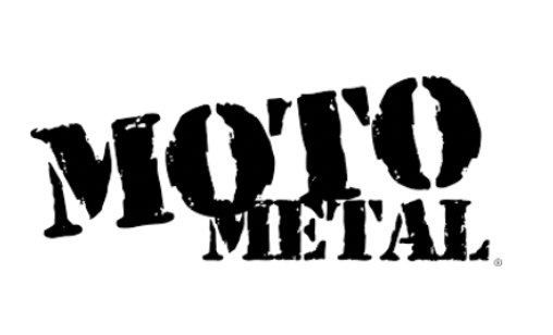 Black and white logo of 'Moto Metal' with a rugged stencil font.