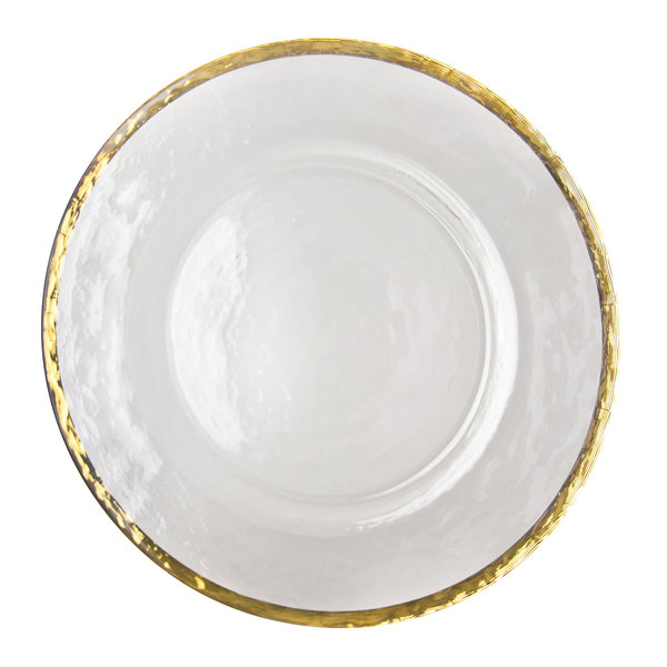 Hammered Glass Dinner Plate with Gold Rim