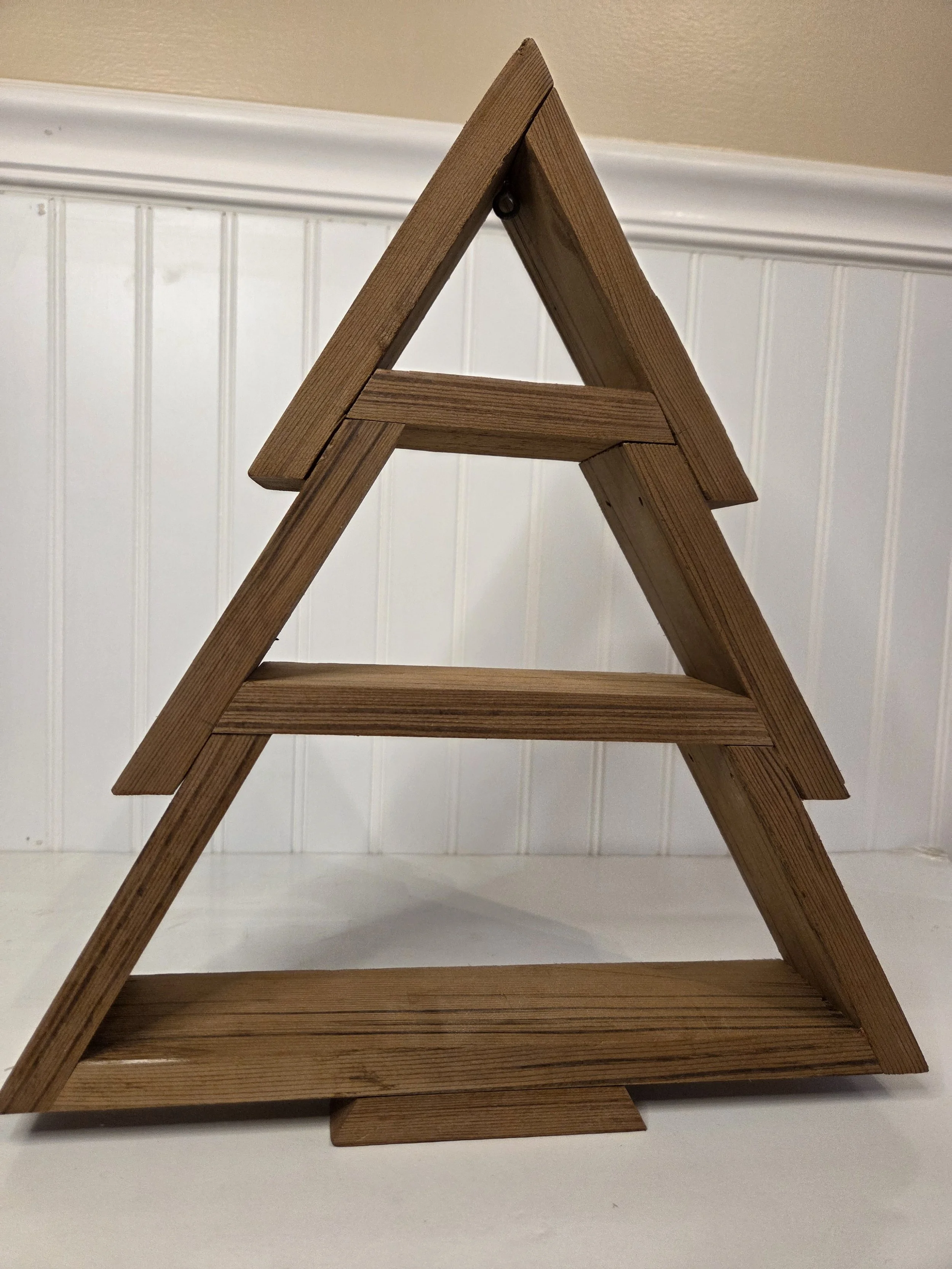 Rustic wood Christmas tree with removable shelves