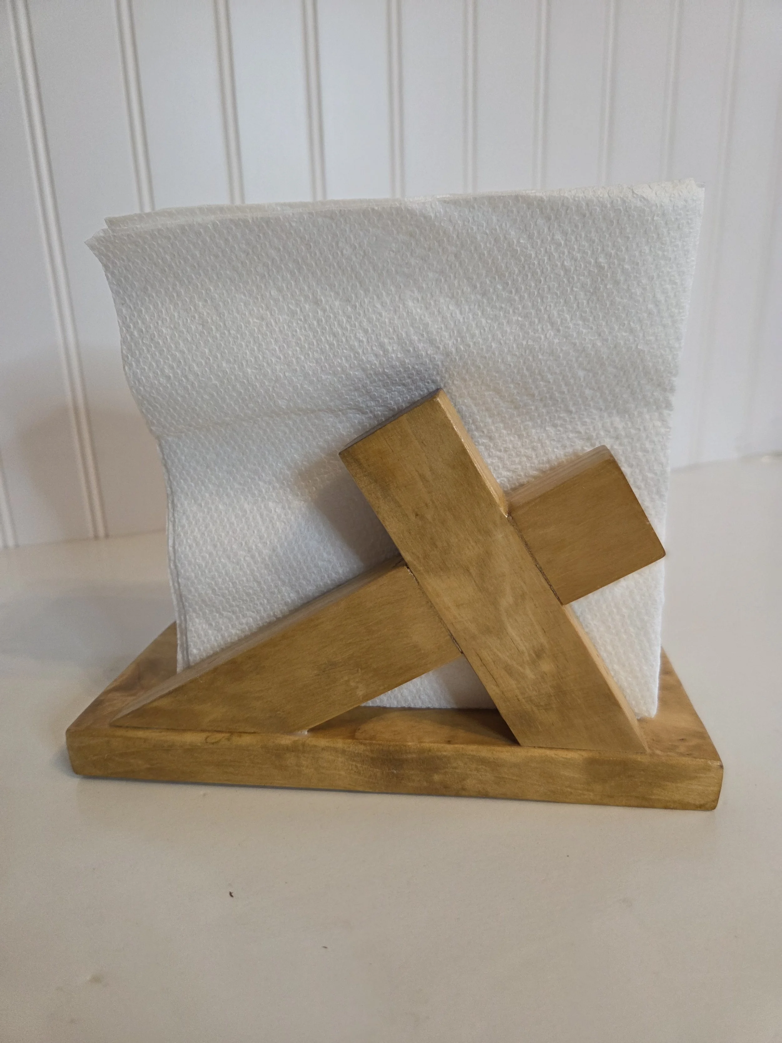 Slanted cross napkin holder