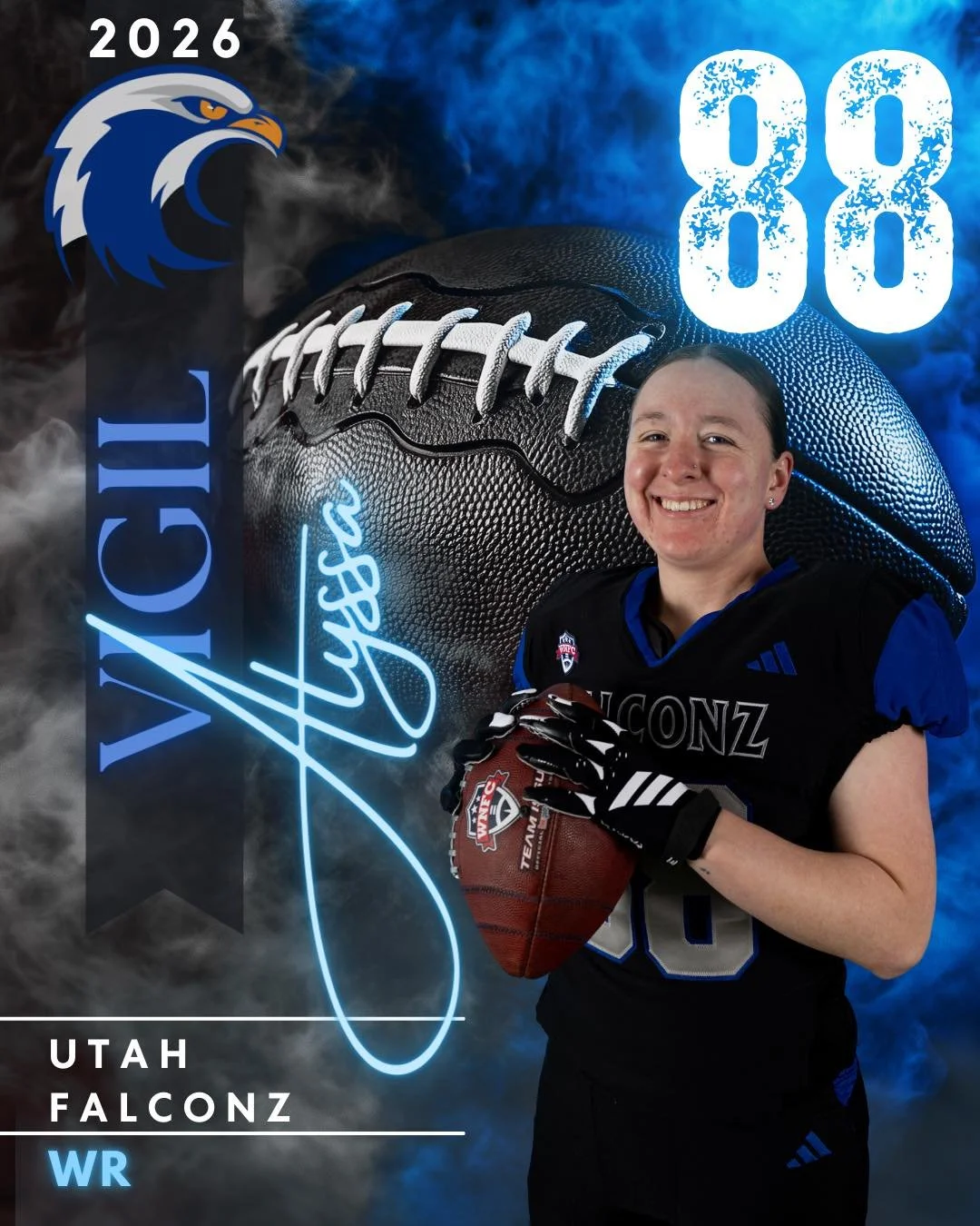 Meet Alyssa #88 &bull; WR

Travel player from Pueblo, Colorado, University of Wyoming alum, cybersecurity student, and heading into her first season with the Falconz.

Alyssa started playing tackle football because it has always been her favorite spo