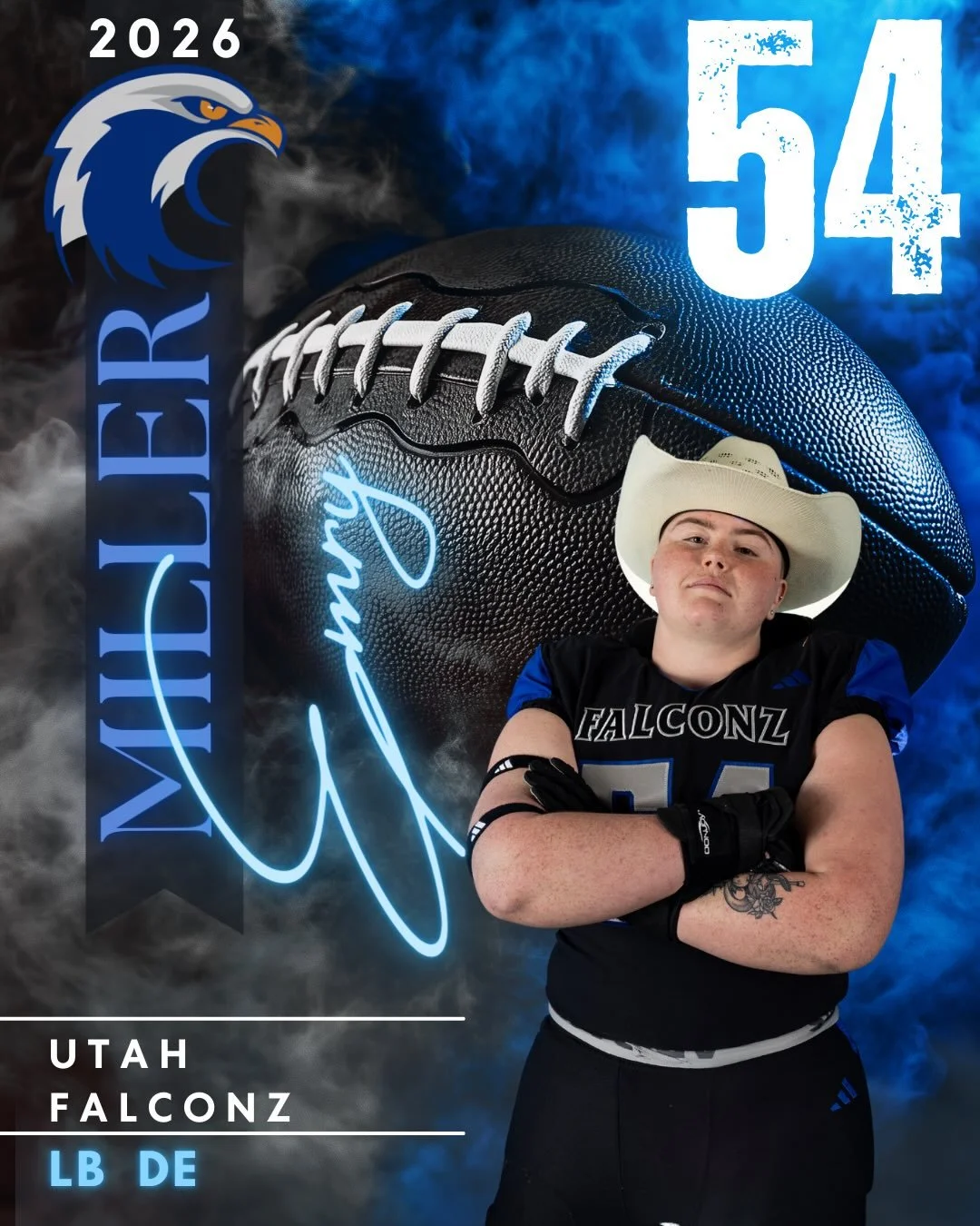 Meet Emry #54 &bull; OL/DL

Provo, Utah local, gym enthusiast and rookie Falcon. 

From getting a sack in one of her first varsity games to winning her senior season on the final play with 3 seconds left on her home field, this lineman knows how to d