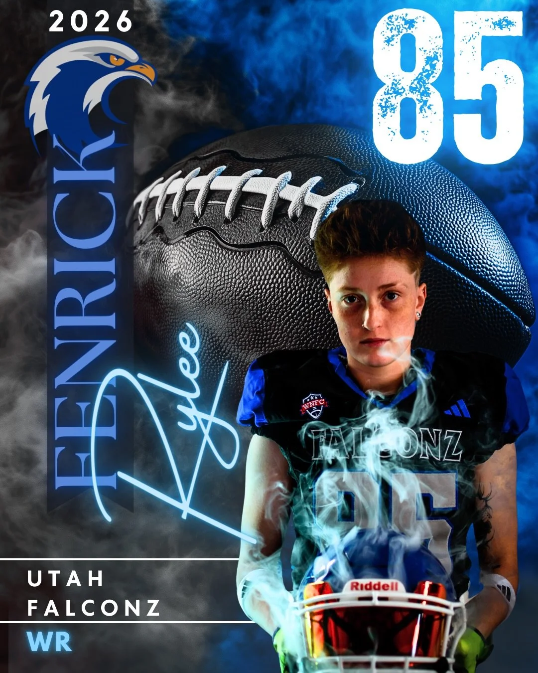 Meet Rylee #85 &bull; WR

From Las Vegas, Nevada, supply associate, and rookie Falcon.

Rylee started playing flag football in high school and quickly found her place in the game. One of her favorite memories was scoring the game-winning touchdown ag