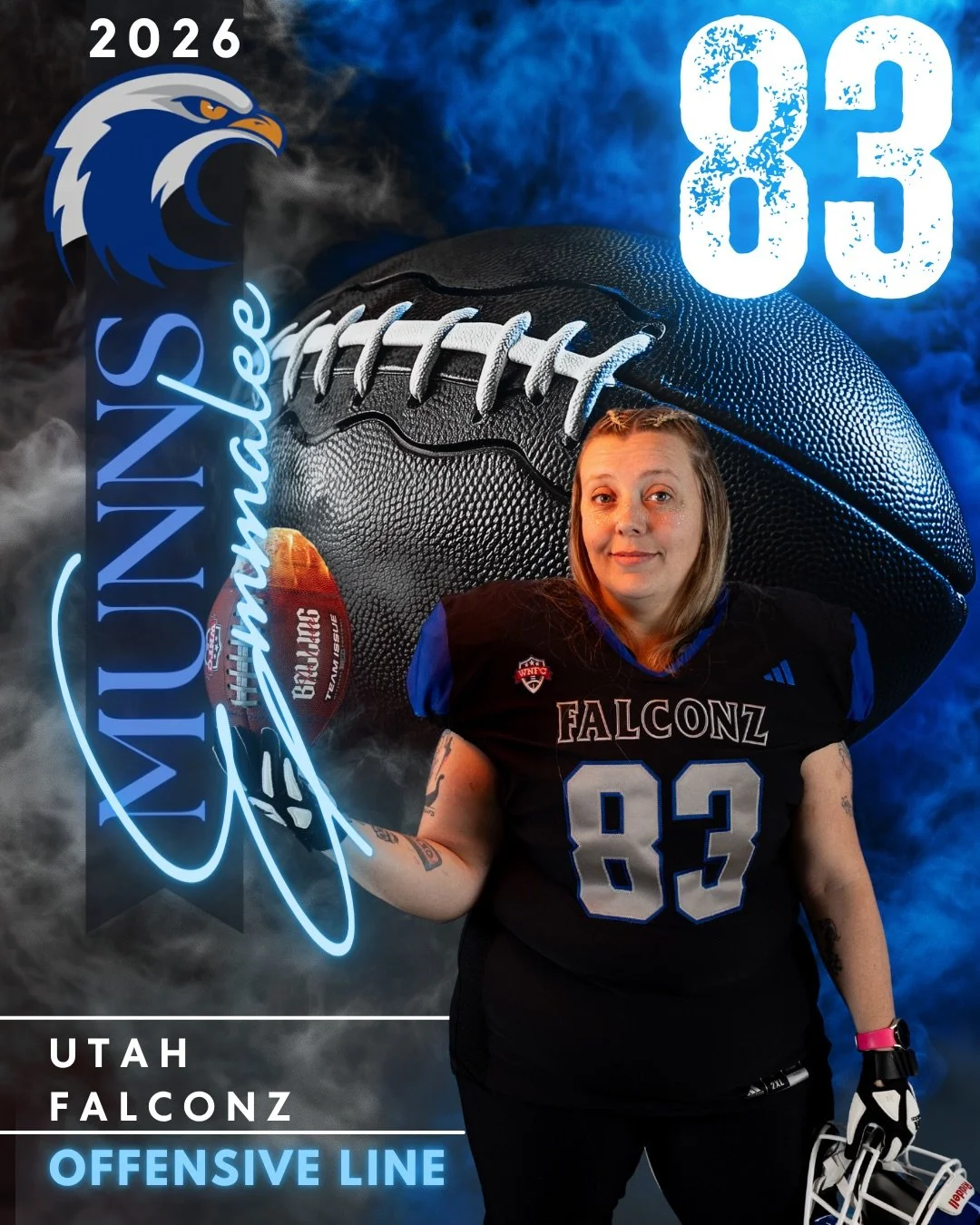 Meet Emm #83 &bull; OL

West Valley, Utah local, assistant manager, mom, and rookie Falcon.

Emm has been part of the Falconz even before stepping onto the field, spending time on the sidelines supporting the team before deciding to suit up herself. 