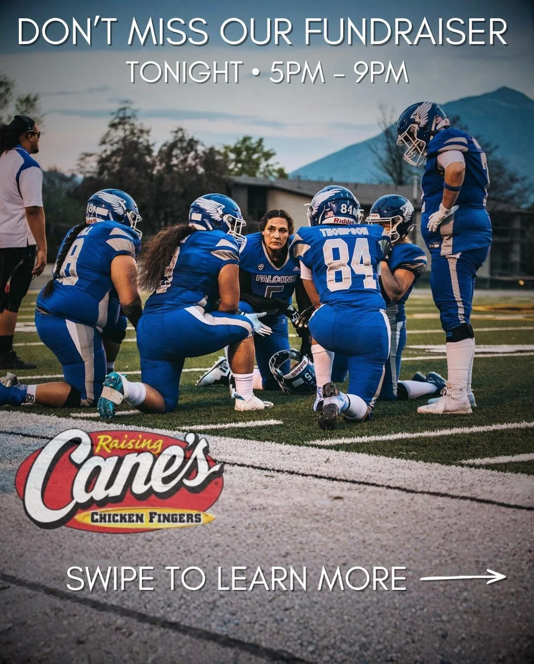 🚨THIS IS TONIGHT 🚨

Come out and join the Utah Falconz for our Raising Cane&rsquo;s fundraiser! 💙

📅 Monday, March 23
⏰ 5:00 &ndash; 9:00 PM
📍 890 East Fort Union Blvd

Just show up, order your Cane&rsquo;s, and mention the Utah Falconz at the r