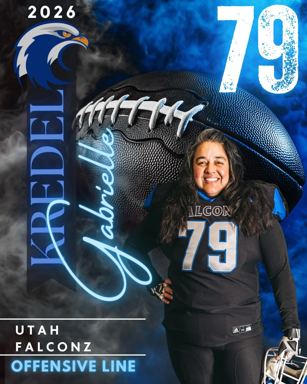 Meet Gabi #79 &bull; OL

Travel player from Chino, California, Cal Baptist University alum, science teacher, mom, and rookie Falcon.

Gabi began her football journey in 2023 and quickly found her place in the game, especially alongside her O-line, wh