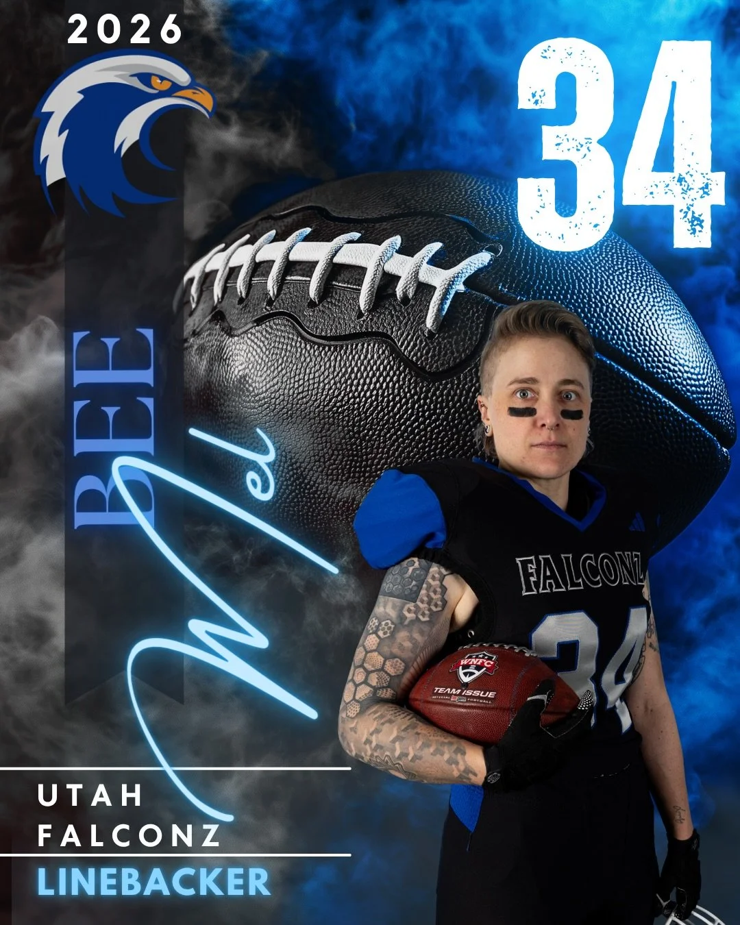 Meet Mel #34 &bull; LB

Salt Lake City local, University of Utah alum, administrative assistant, and rookie Falcon.

Mel has had a passion for football her entire life, even playing on a boys&rsquo; team in high school. That love for the game never l