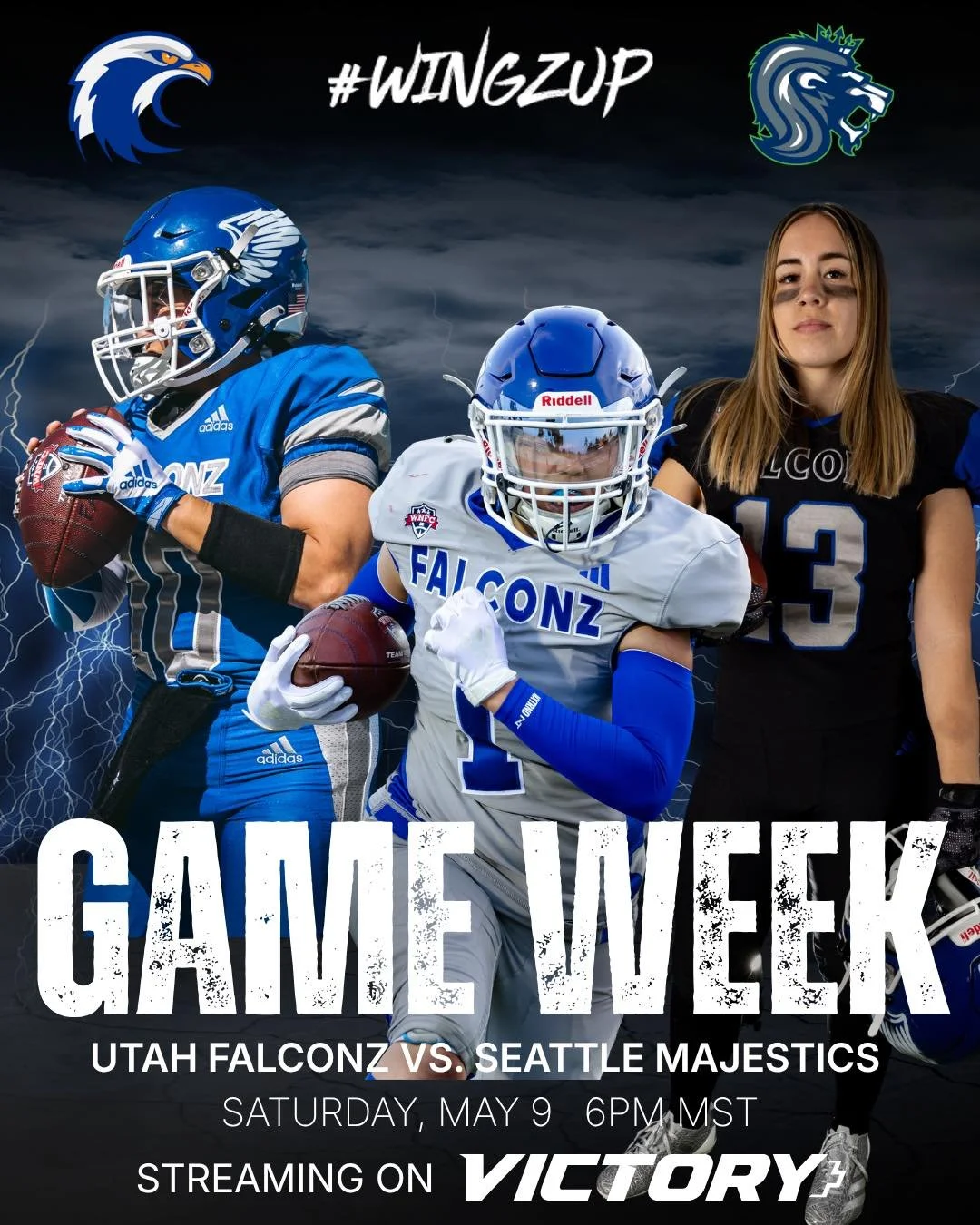 🔥GAME WEEK🔥
The Utah Falconz are HOME and taking on the Seattle Majestics 🏈🦅

🗓️ Saturday, May 9
🕕 Kickoff: 6 PM MST
📍 Judge Memorial High School
650 S 1100 E, Salt Lake City, UT

Can&rsquo;t make it? Catch it LIVE on Victory+ 📺

🎟️ Tickets 