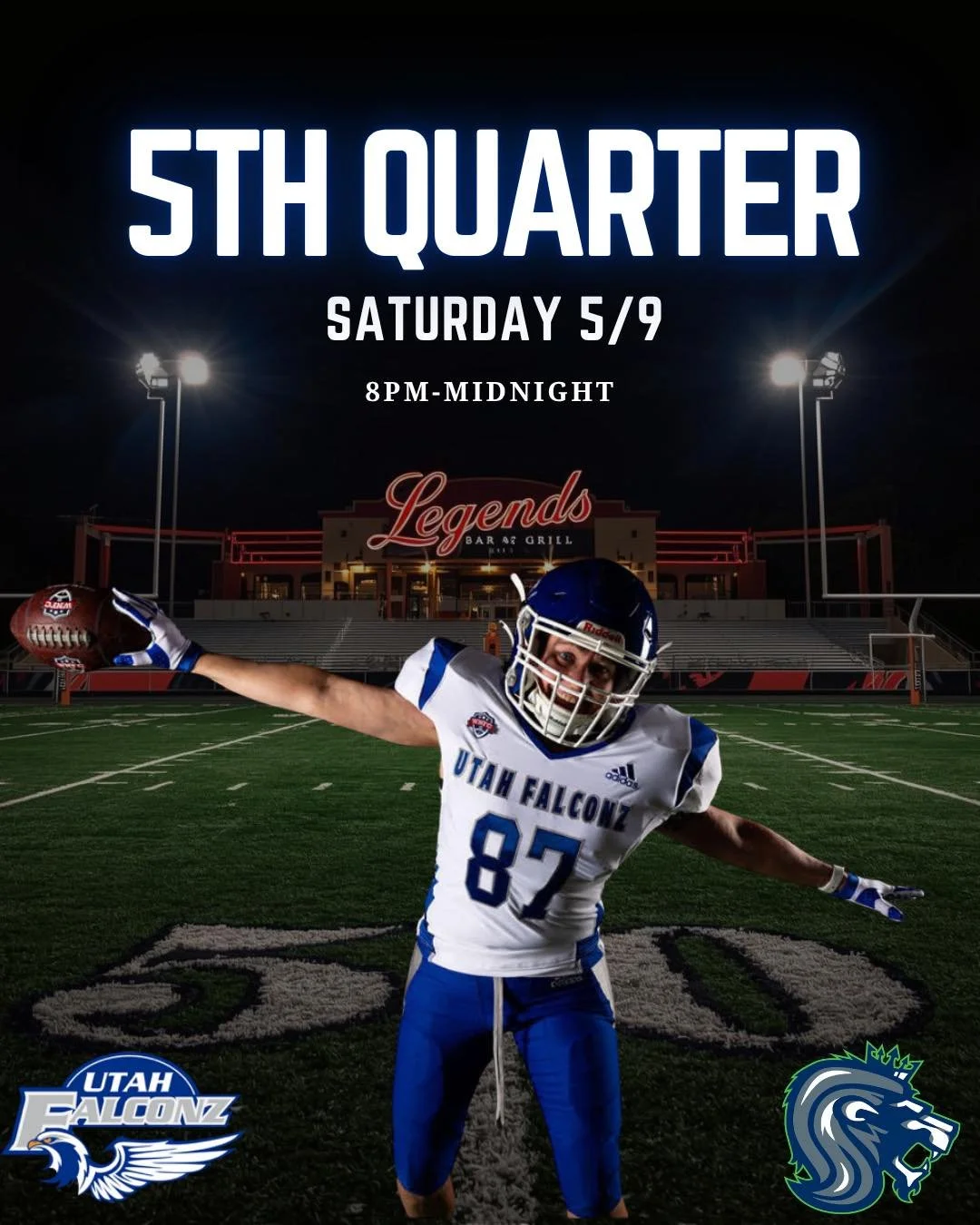 The Utah Falconz would like to invite the Seattle Majestics, fans, family, and friends for a night of good vibes, food, and community, because win or lose, we're all part of the same game.

Join us after the whistle for our 5th Quarter!
🗓️ Saturday,