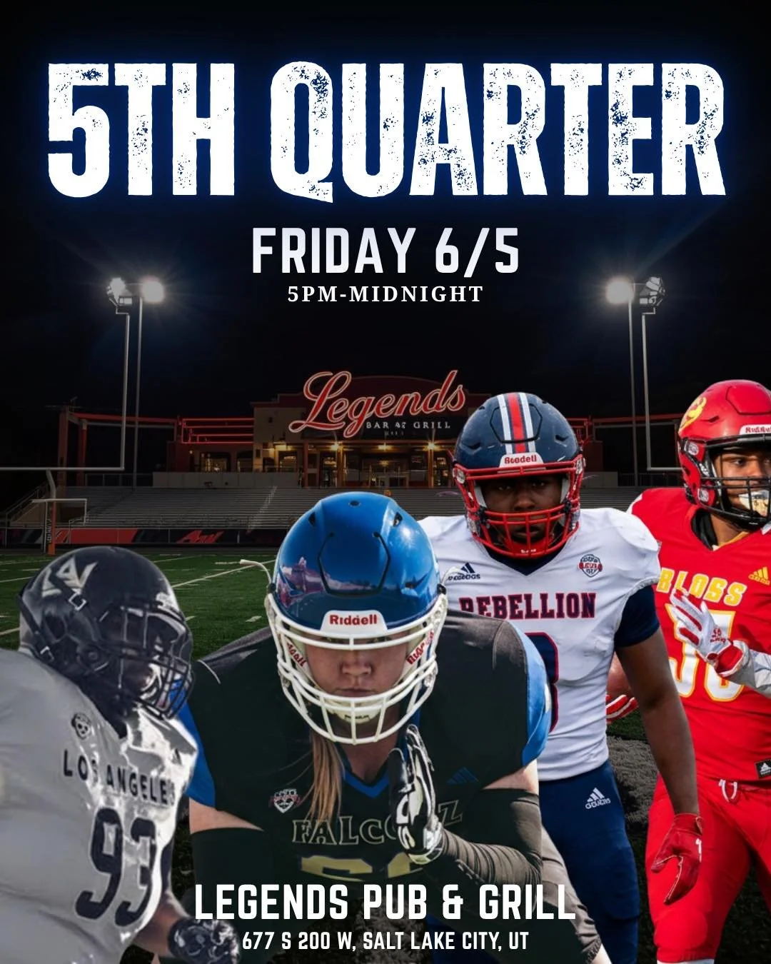 Join the Utah Falconz for our official Fifth Quarter at Legends Downtown after the playoff games! Whether you&rsquo;ve been with us all season or are just joining the playoff atmosphere, come celebrate, connect, and keep the energy going with the tea