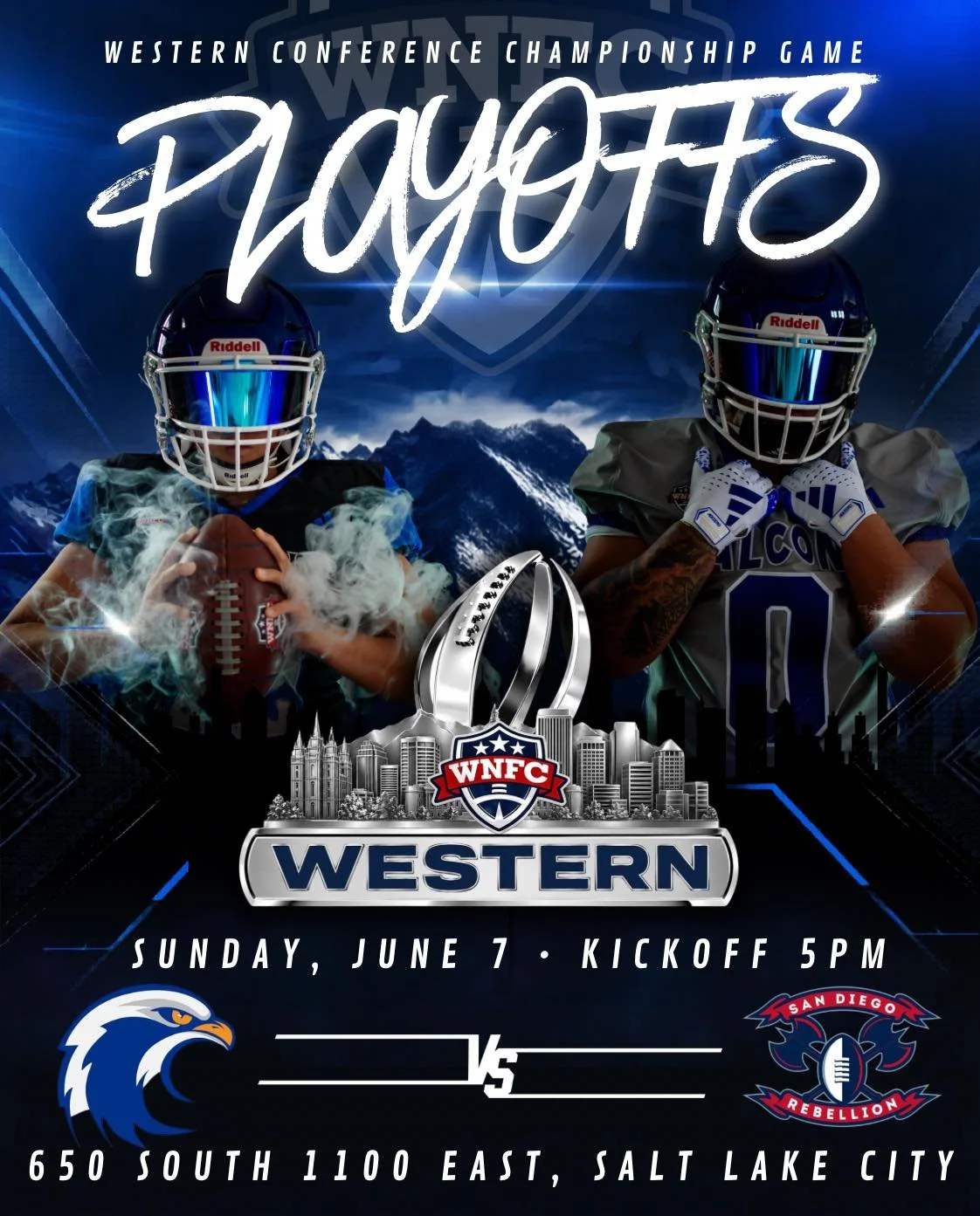 One game stands between the Utah Falconz and the IX Cup Championship Game, and everything we&rsquo;ve worked for comes down to tonight under the lights. 

Be there and bring the energy, or tune in on Victory+ as we take on the San Diego Rebellion in 