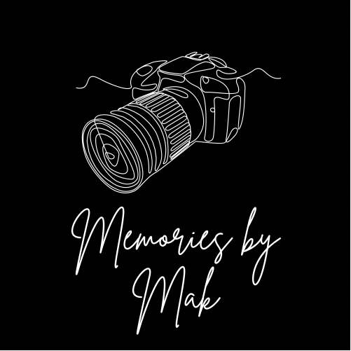 Line drawing of a camera with the text "Memories by Mak" below it, on a black background.