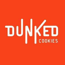 Dunked Cookies logo on an orange background.