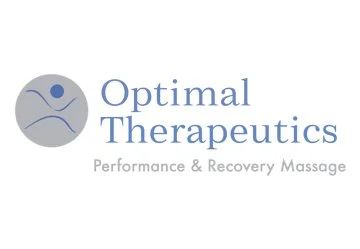 Logo for Optimal Therapeutics with a circular icon of a person in a massage pose and the text "Optimal Therapeutics" with the subtitle "Performance & Recovery Massage."