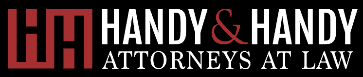 Logo for Handy & Handy Attorneys at Law, featuring stylized 'H' and handle symbols in red and black.