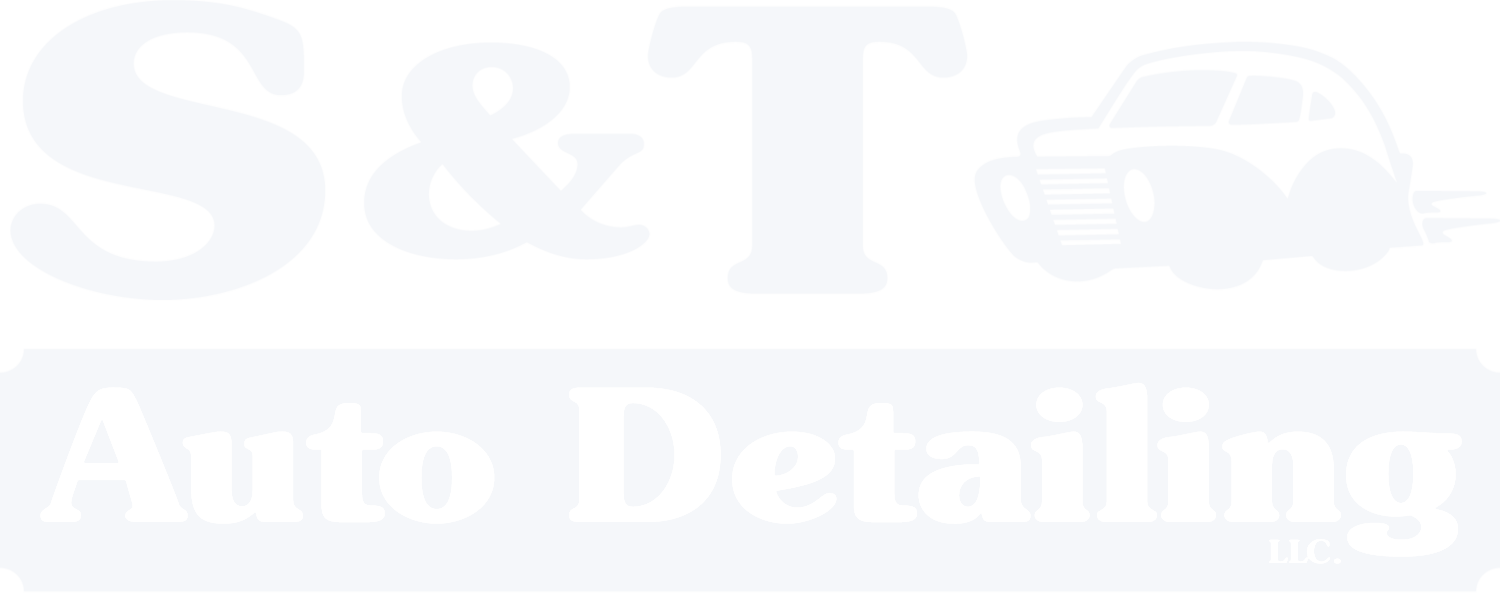 Logo for S & T Auto Detailing featuring stylized letters and a car illustration.