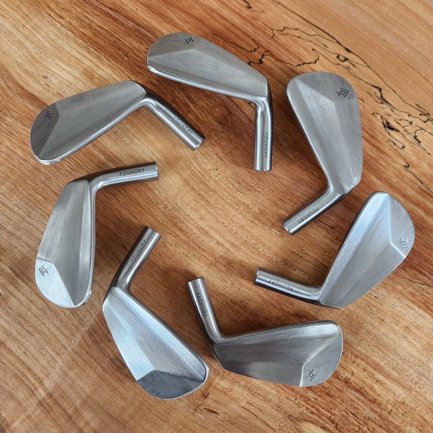 The first full set of ORE irons , 4-P, lined up and ready for finishing and building. This is one of those founder moments when it all starts feeling like it is coming together. When all of the planning, designing, testing, late nights, and missed ti