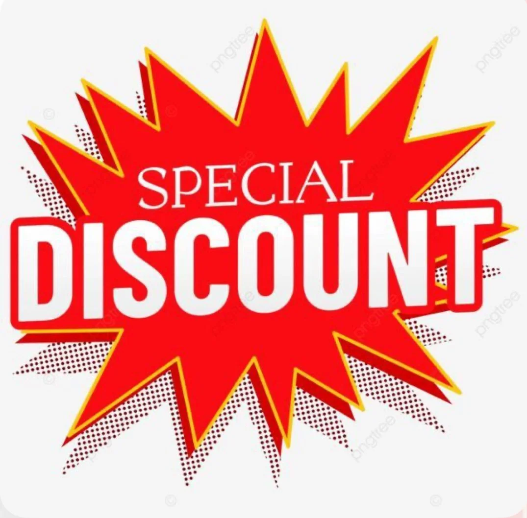 Red and yellow starburst graphic with the words "Special Discount" in white text.