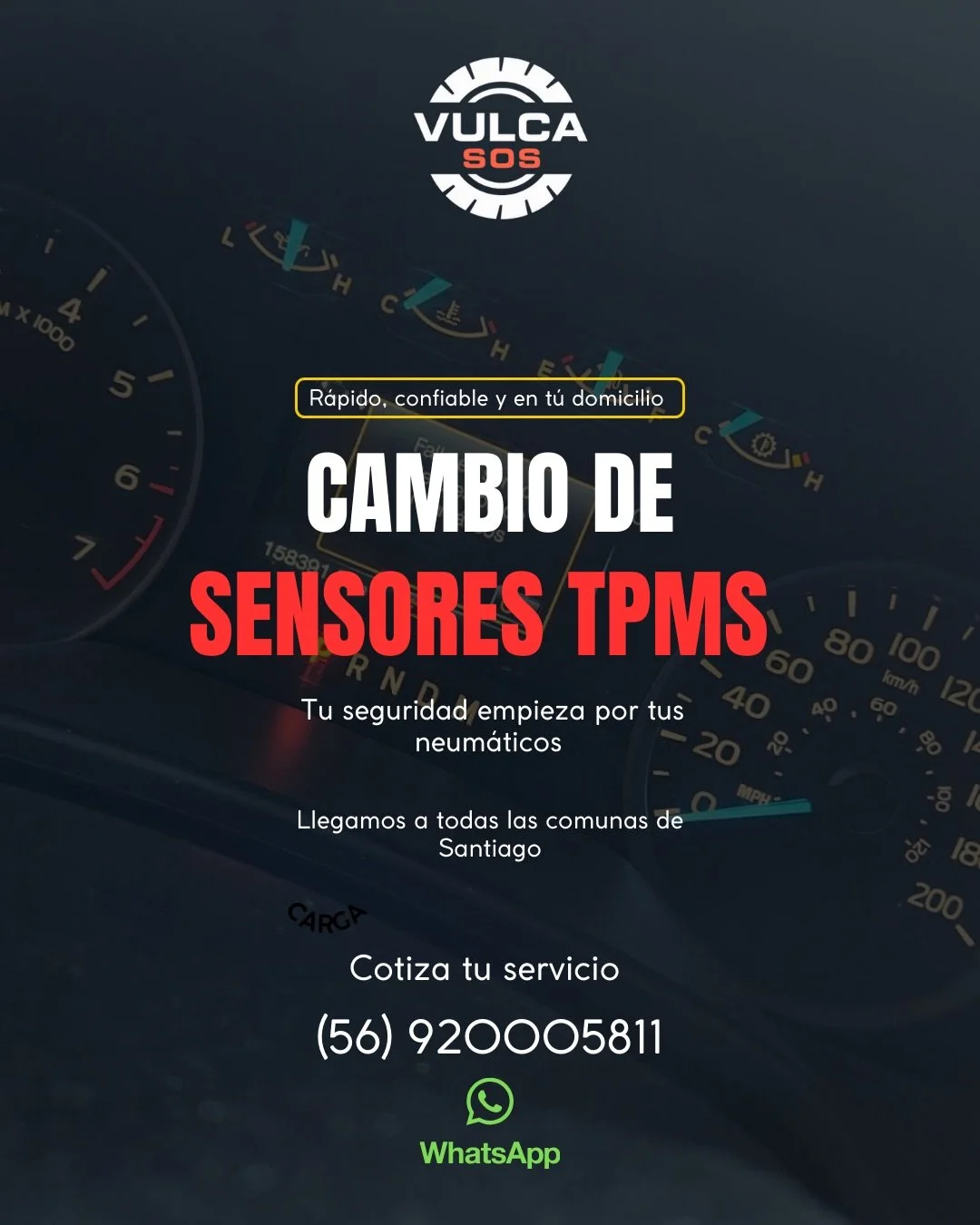 🚨 &iquest;Se encendi&oacute; la luz del TPMS?

Puede ser un sensor da&ntilde;ado o con bater&iacute;a agotada.
En VULCA SOS realizamos cambio de sensores TPMS a domicilio, con diagn&oacute;stico esc&aacute;ner incluido ✅

Agenda tu servicio v&iacute