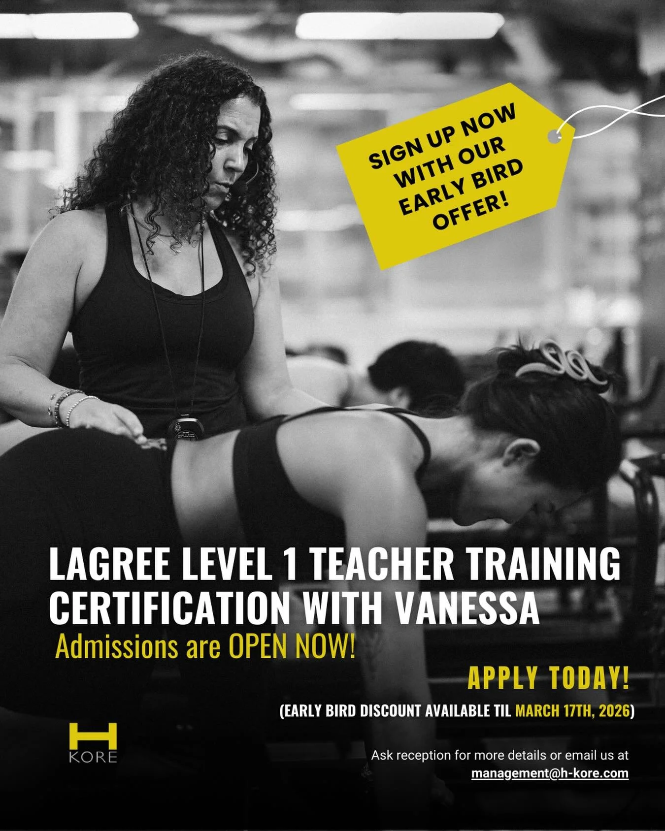 ⭐️Lagree Level 1 Teacher Training with Master Trainer @vanessaelek is back April 17&ndash;May 10

In 50 hours you&rsquo;ll learn the method, cueing, sequencing, regressions/progressions, and safety&mdash;so you can lead confident, effective classes. 