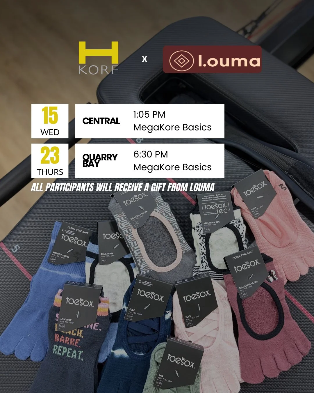 🌟 Join us for a MegaKore Basics class and treat your feet. Every participant receives a little gift from LOUMA! 🎁 

This is the perfect chance to refine your basics and take home some cute gear.

Spots are limited. Check the schedule below and book