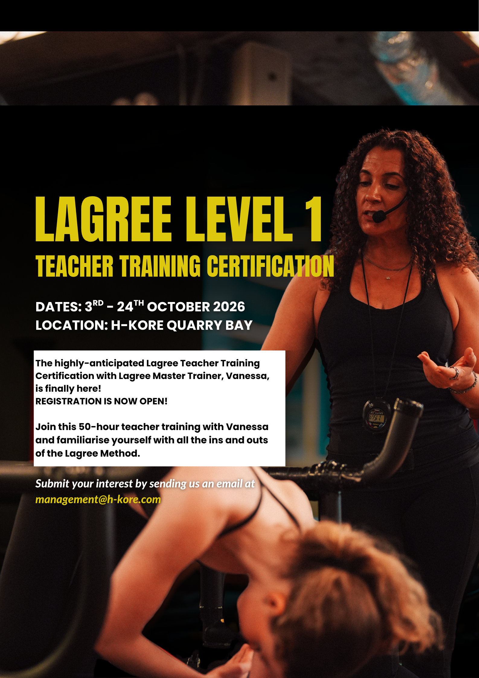 Lagree Level 1 Teacher Training Certification at H-Kore with Vanessa (October 2026)