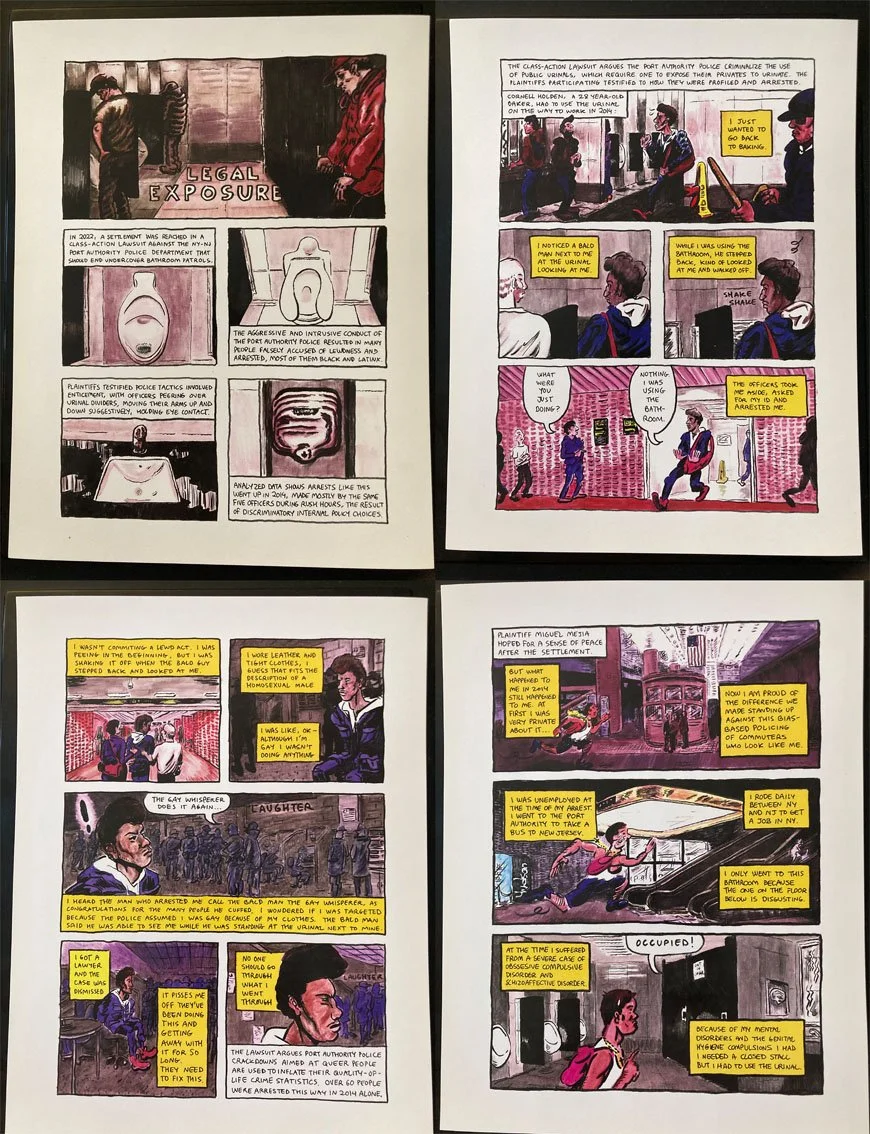 Carlo Quispe, "Legal Exposure" 2025. Numbered one through eight. 8.5 x 11 inches each. Contact: carloquispework@gmail.com