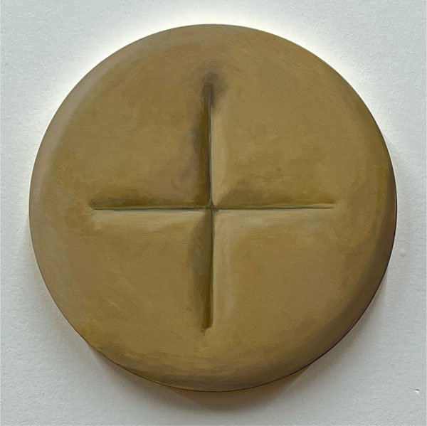 Henry Kramer, "Host" 2026. Acrylic on wood. 10 x 10 inches. contact: henryjkramer@gmail.com