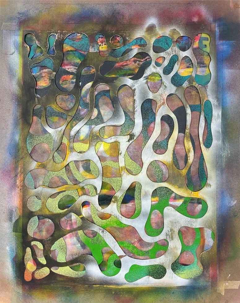 Henry Kramer, "Ruby" 2026. Spray paint on paper. 22 x 28 inches. Contact: henryjkramer@gmail.com