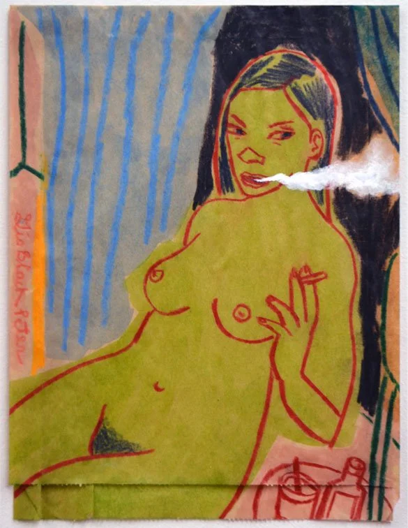 Gio Black Peter, "New Pope" 2026. Acrylic, colored pencil, marker on treated paper bag.
6.5 x 8.5 inches. Contact: gioblackpeter@gmail.com