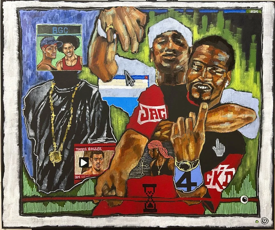 Moses Leonard, "Online" 2025. Acrylic on canvas. 20 x 24 inches. Contact: mjeune@ymail.com