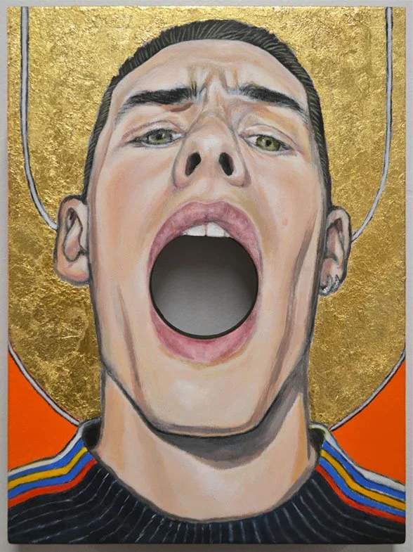 Gio Black Peter, "Communion portrait of August" 2026. Acrylic, gold-leaf on wood.
9.75 x 7.25 inches. Signed and dated. Contact: gioblackpeter@gmail.com