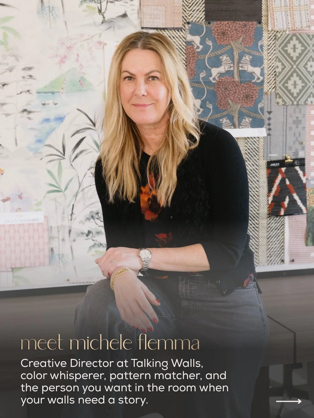 Meet Michele, the Creative Director here at Talking Walls! 💫

With a BFA from UW&ndash;Madison and over a decade as an art director, Michele is a pro at shaping color, composition, and story into something you can feel. 🤍

She has an intuitive abil