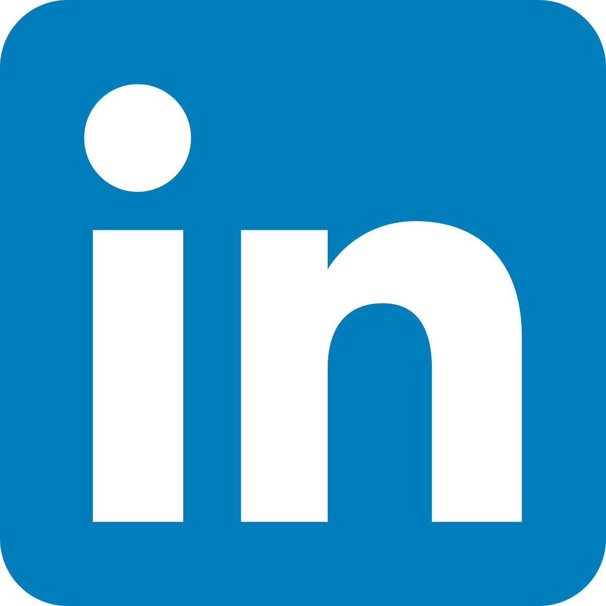 LinkedIn logo with white letters on a blue square background with rounded corners
