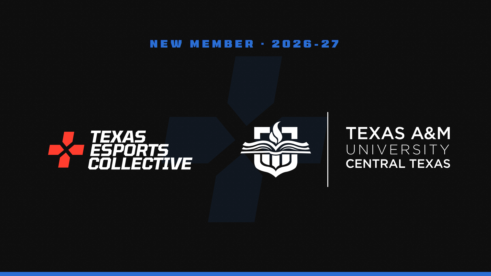 Texas Esports Collective and Texas A&M University-Central Texas logos, new member 2026-27